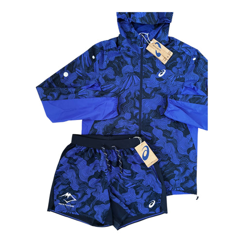 Asics Fujitrail All-Over Windbreaker & Shorts Set – Midnight/Cobalt Burst/Cream