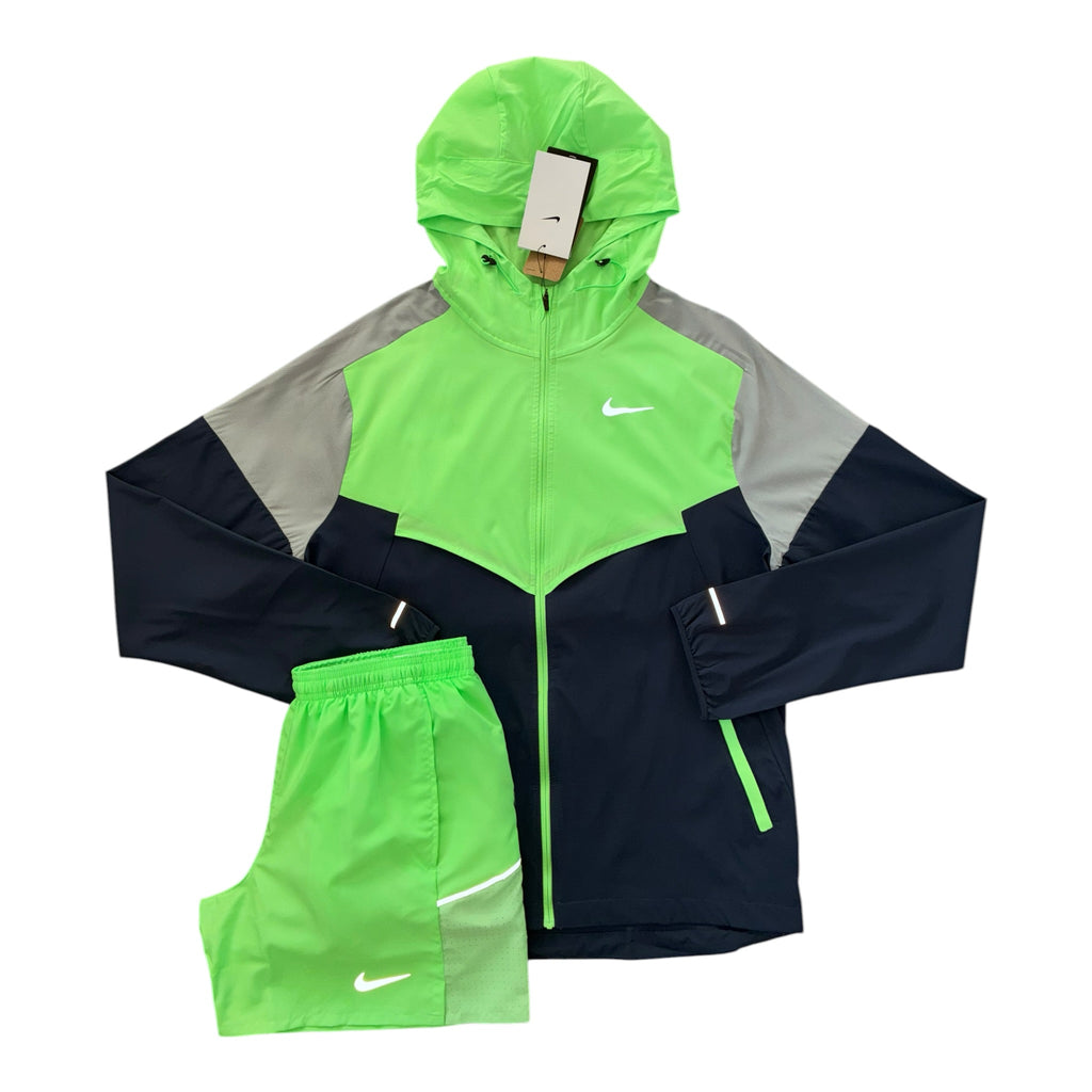 Nike Miler Repel Impossibly Light Windbreaker & Shorts Set – Midnight Navy/Illusion Green/Wolf Grey