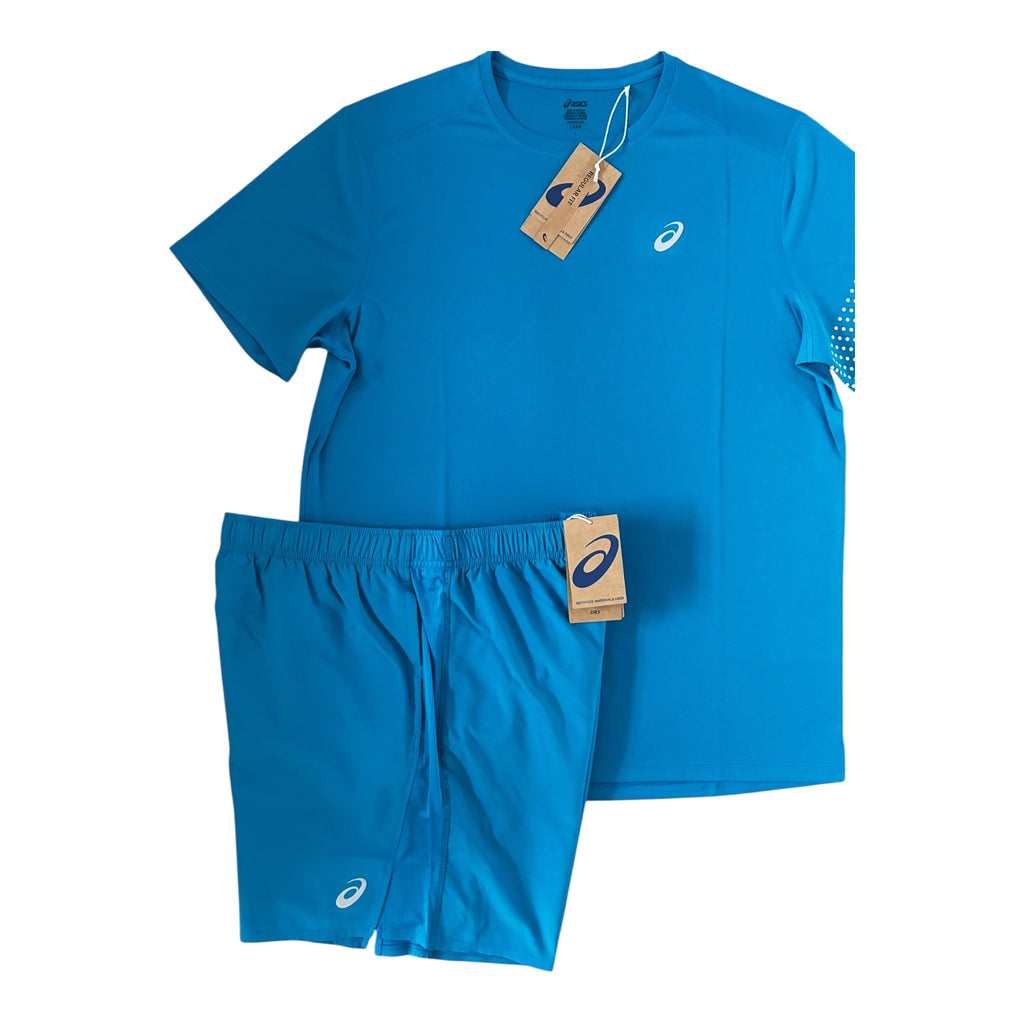 Asics Icon T-Shirt & Shorts Set – Aegean Blue/Cream